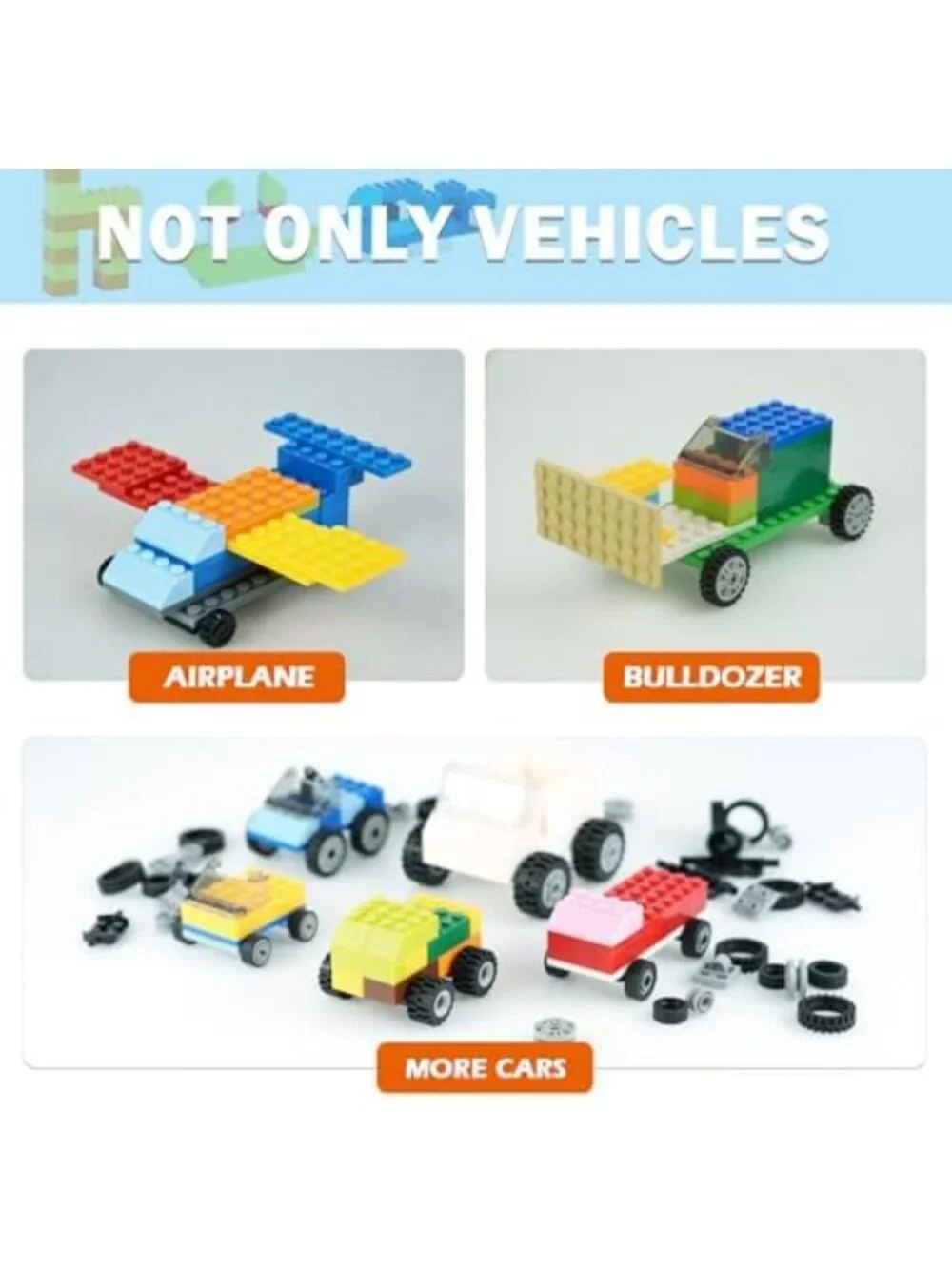 Compatible Building Brick Set with Wheels, Axles & Baseplates for Creative Play
